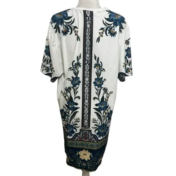 Farm Rio Brazil blue botanical floral t-shirt dress M cottagecore vacation (M) - Picture 4 of 9